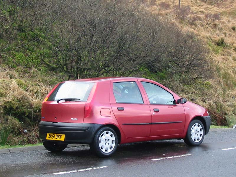 In our hire car, a Fiat Punto with very dodgy windscreen wipers, 