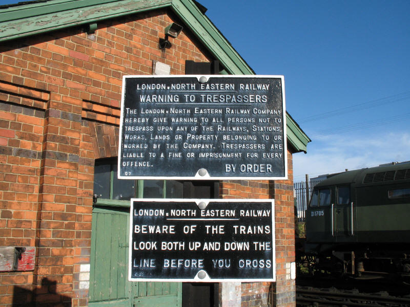 Warning notices at Loughborough Central on the Great Central Railway