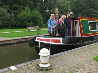 The crew of our narrowboat in Padworth Lock