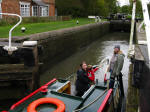 Ben steers Explorer out of one of the Braunston locks