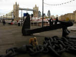 George by an anchor and chain on the Thames Path near Tower Bridge